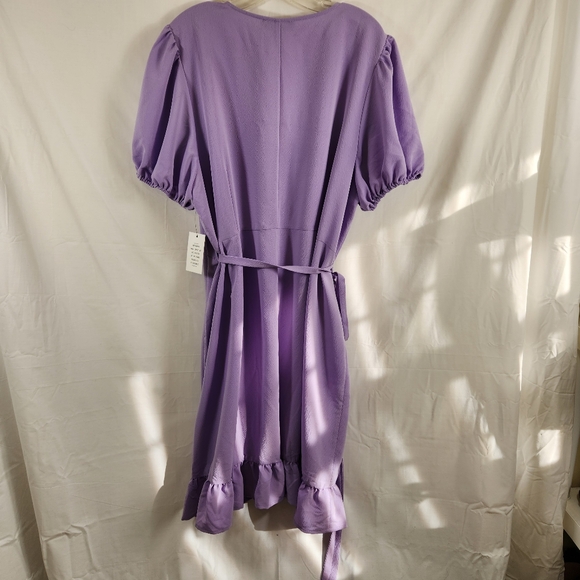 eloquii wrap dress sz 24 3x plus puff slvs ruffle hem midi unlined lavender nwt - Picture 6 of 8